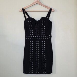Bebe x Naven Corset Lace Up Dress 4 Black Mini Lined Straps Y2K Grunge Punk Goth